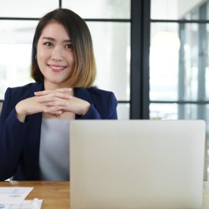 Portrait of confident businesswoman in office.